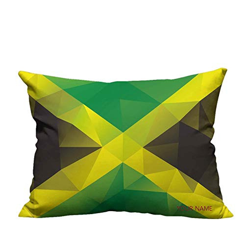 Larenba Customize Pillowcase Jamaican Throw Pillow Cases Triangular Polygon Design Abstract Flag Geometric National Symbol Cushion Cover Decorative 20 inchx26 inch Green Yellow Green Brown-Print Name-