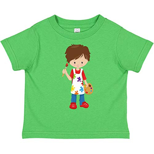 inktastic Cute Boy Brown Hair Painter Toddler T-Shirt 3T Apple Green 39db8