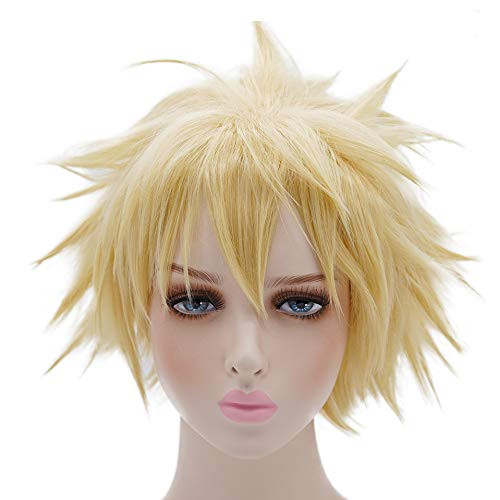 Anime Katsuki Bakugou Cosplay Wig Halloween Costume Synthetic Wigs Short Blonde Wig Yellow