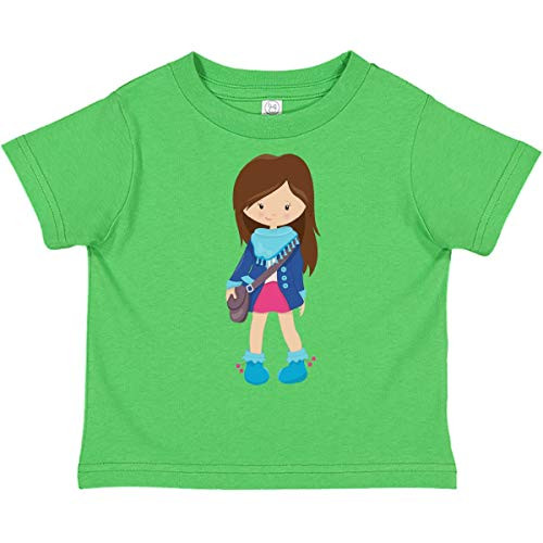 inktastic Fashion Girl Brown Hair Blue Toddler T-Shirt 2T Apple Green 39e03