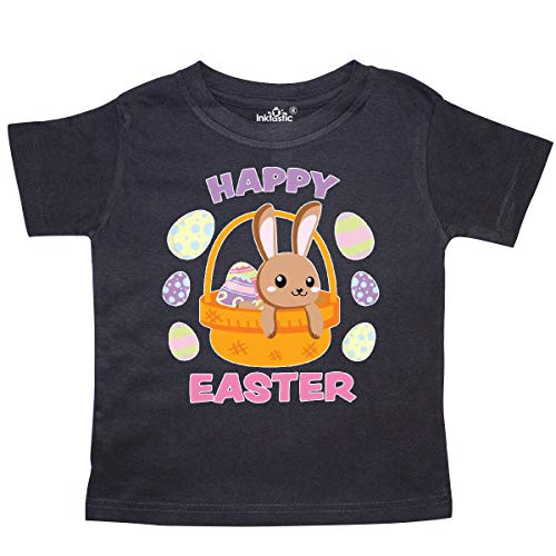 inktastic Happy Easter with Brown Bunny in Basket Toddler T-Shirt 2T Black 3e4fe