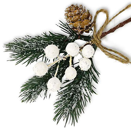 Artificial Christmas Picks 8 Pack White Christmas Berries Stems Pine Branches Cones Holly Spray/Winter Holiday Floral Pick for Xmas Decor Wreath Garland Crafts Xmas Tree Gift Wrap DIY Ornaments