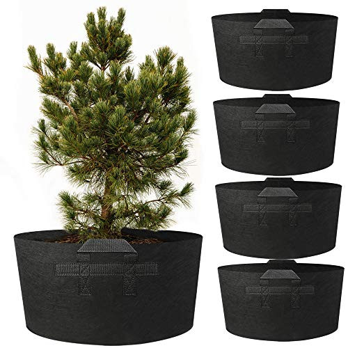 Alotpower Gallon Grow Bags 5 Pack 15 Gallon Grow Bags Heavy Duty Thickened Nonwoven Fabric Pots with Handles