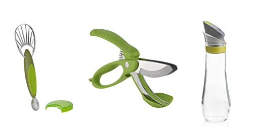 Trudeau Set of 2-In-1 Avocado Slicer, Toss & Chop Green and Salad Dressing Bottle