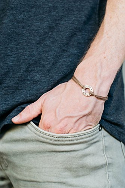 Mens bracelet brown cord bracelet for men silver circle charm karma bracelet for men adjustable sliding knot gift for him yoga jewelry Mens bracelet brown cord bracelet for men silver circle charm karma bracelet for men adjustable sliding knot gift for him yoga jewelry