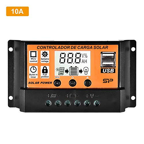 N/Z Solar Charge Controller Solar Panel Battery Intelligent Regulator with Dual USB Port 12V/24V PWM Auto Paremeter Adjustable LCD Display MPPT 10/20/30/40/50/100A