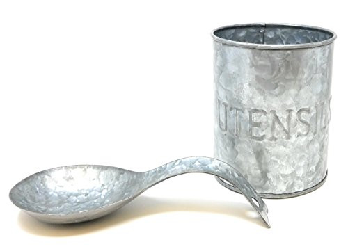 Galvanized Utensils Crock Holder/Caddy and Spoon Rest Set by Home Essentials