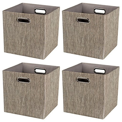 Storage Cube Basket Bin,Foldable Closet Organizer Shelf Cabinet Bookcase Boxes,Thick Fabric Drawer Container (4, Coffee)