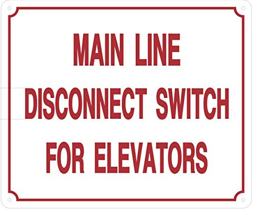 Main LINE Disconnect Switch for Elevators Sign -Aluminium Reflective RED 10x12-