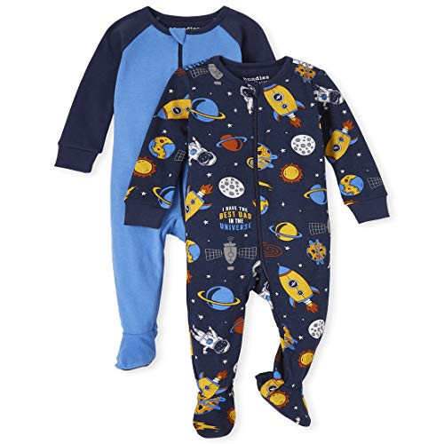 The Childrens Place Baby and Toddler Boys Space Snug Fit Cotton One Piece Pajamas 2-Pack Thunder Blue 9-12MOS