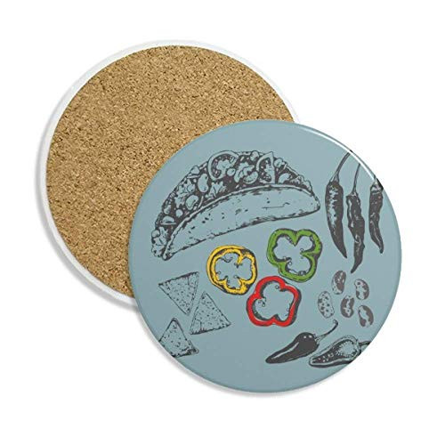 Chilli Circle Pepper Foods Ceramic Coaster Cup Mug Holder Absorbent Stone for Drinks 2pcs Gift