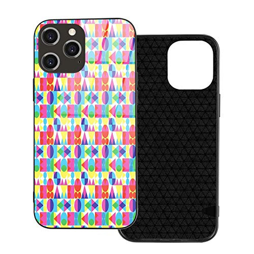 Compatible with iPhone 12 pro max case?Rainbow?Circles Squares Rhombuses and Triangles Colorful Abstract Geometric Shapes Pattern?Multicolor.Shockproof -Full Body Protection- -6.7 inch-