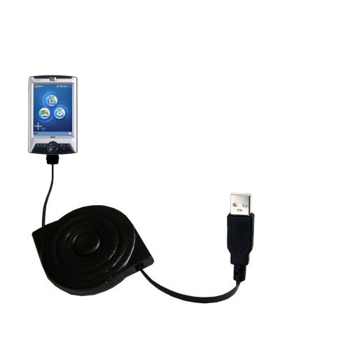 Gomadic Compact and Retractable USB Charge Cable for HP iPAQ rx3400 rx3415 Series - USB Power Port Ready Design and uses TipExchange