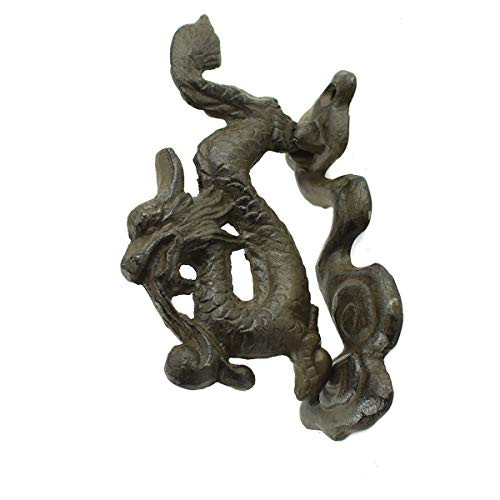 Treasure Gurus Rustic Brown Cast Iron Japanese Dragon Doorknocker Chinese Front Door Knocker Decor