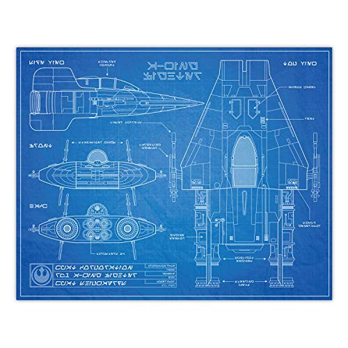 Star Wars A-Wing Fighter - Blueprint Style Print - 8x10
