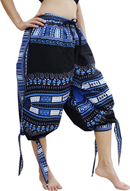 RaanPahMuang Capri Buccaneer Tied Leg Pirate Pants in Swashbuckling Dashiki Art Small Black Blue RaanPahMuang Capri Buccaneer Tied Leg Pirate Pants in Swashbuckling Dashiki Art Small Black Blue