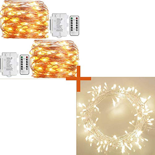 Koopower 36ft 100 LED Battery Operated String Lights  Plus 2 Pack Outdoor String Lights 16ft 50 LEDs Battery Operated Fairy Lights -8 Modes IP65 Waterproof Warm White-