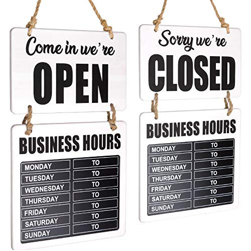 Business Hours Hanging Chalkboard White Welcome Chalk Boards for Restaurant Door Sign -Double Sided Open/Closed- Hangable  and  Decorative -White-