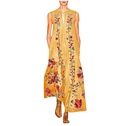 Ghazzi Women Dresses Womens Plus Size Summer V Neck Sleeveless Floral Maxi Dress Casual Vintage Boho Long Maxi Dresses Yellow Ghazzi Women Dresses Womens Plus Size Summer V Neck Sleeveless Floral Maxi Dress Casual Vintage Boho Long Maxi Dresses Yellow