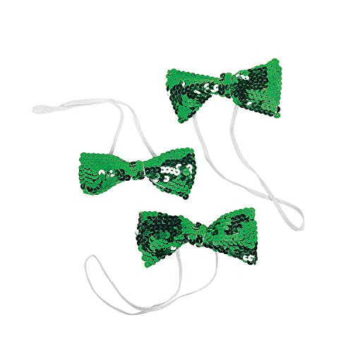 Fun Express - Green Sequin Bow Ties for St. Patricks Day - Apparel Accessories - Costume Accessories - Bulk Accessories - St. Patricks Day - 12 Pieces