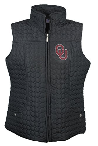 Nitro USA NCAA Oklahoma Sooners Womens Circle Quilted Vest with Rhinestone  and  Metallic OU Logo Small Black