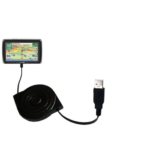 Gomadic USB Power Port Ready Retractable USB Charge USB Cable Wired specifically for The Mio Moov R503T and uses TipExchange