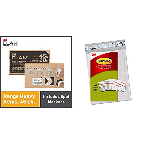 3M Claw Drywall Picture Hangers Holds 45 lb.  and  Command Poster Hanging Strips White 64-Strips
