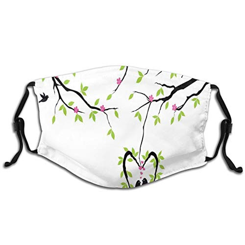 Fillter Cloth For adult and kidsLove Birds In Heart Shaped Floral Branch Romance In Spring Kiss Theme Home?Reusable Windproof Cloth Half Face Double Protection