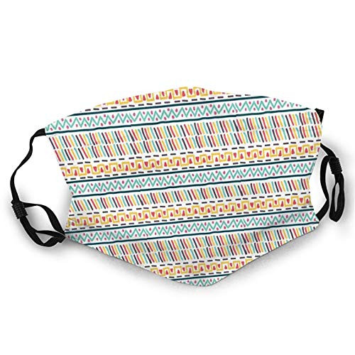 Fillter Face Cloth For mens and womensDoodle Style Colorful Shapes Herringbone Zigzag Lines Triangles And Stripes Design?Cold Mouth Dustproof Double Protection