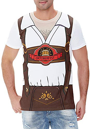 Funny World Mens Bavarian Oktoberfest Costume T-Shirts Large Brown