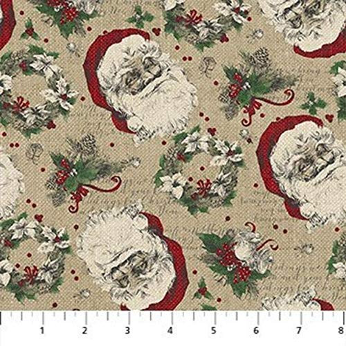 Northcott Vintage Christmas Vintage Santa Toss Taupe Multi Quilt Fabric By The Yard