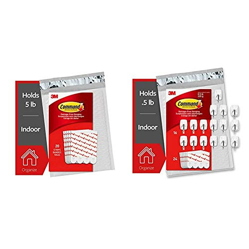 Command Refill Strips Large 20 Strips  and  Wire Hooks 16 Hooks 24 Strips White Small Easy to Open Packaging -GP067-16NA-