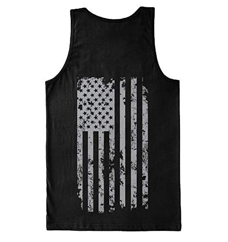 Haase Unlimited Silver American Flag - USA Patriotic Freedom Mens Tank Top -Black - Back Print X-Large-