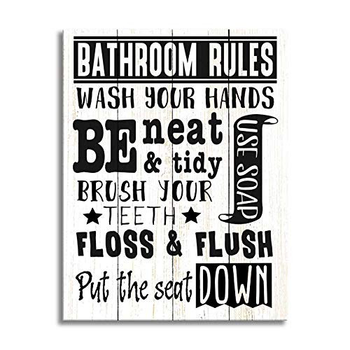 Funny Bathroom Rules Sign Printed Wood Plaque Wall Hanging Sign Toilet Decorations Rustic Farmhouse Restroom Washroom Laundry Wall Art Decor -12 X 15 inch Bathroom-E-