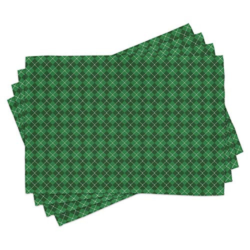 Ambesonne Irish Place Mats Set of 4 St. Patricks Day Celebration Inspired Vintage Pattern Argyle Tartan Dots Washable Fabric Placemats for Dining Room Kitchen Table Decor White Green