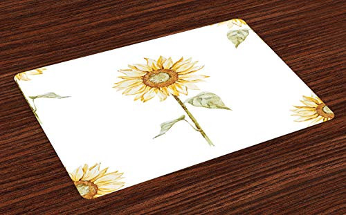 Ambesonne Sunflower Place Mats Set of 4 Sunflowers with Watercolor Painting Effect and in Minimalistic Design Artwork Washable Fabric Placemats for Dining Room Kitchen Table Decor Yellow Green Ambesonne Sunflower Place Mats Set of 4 Sunflowers with Watercolor Painting Effect and in Minimalistic Design Artwork Washable Fabric Placemats for Dining Room Kitchen Table Decor Yellow Green