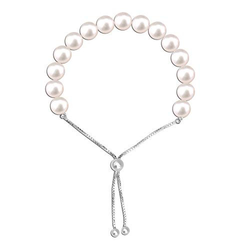 LeCalla Flaunt Sterling Silver Jewelry Pearl Sliding Bolo Bracelet for Women -8 mm- LeCalla Flaunt Sterling Silver Jewelry Pearl Sliding Bolo Bracelet for Women -8 mm-