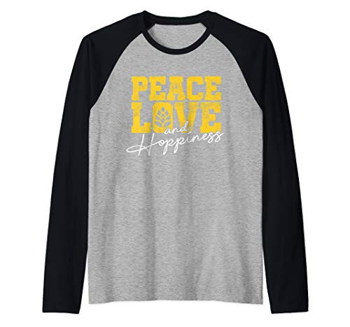 Craft Beer - Peace Love  and  Hoppiness Hops Brew Brewer Gift Raglan Baseball Tee