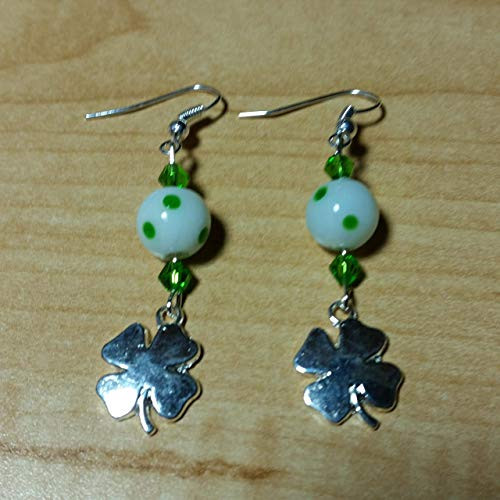 Silver Irish Shamrock Earrings - 4-Leaf Clover Earrings - Shamrock Gift - Irish Clover Gift - St. Patricks Day Earrings gift - Green Crystal Earrings - Irish Jewelry - Silver Irish Dangles Silver Irish Shamrock Earrings - 4-Leaf Clover Earrings - Shamrock Gift - Irish Clover Gift - St. Patricks Day Earrings gift - Green Crystal Earrings - Irish Jewelry - Silver Irish Dangles