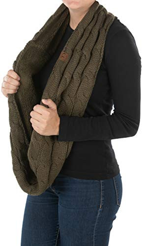 Womens Infinity Scarf Cable Knit Wrap - Solid LINED Olive