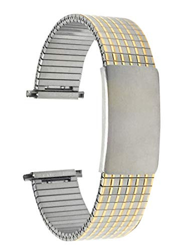 Bandini 22mm Silver and Gold -Two-Tone- Tone Stainless Steel Stretch Watch Strap for Men Straight End Adjustable Length Metal Expansion Watch Band No Buckle