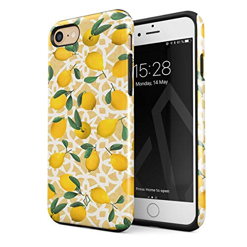 BURGA Phone Case Compatible with iPhone 7/8 / SE 2020 - Lemon Pattern Vintage Fruits Citrus Exotic Tropical Yellow Summer Heavy Duty Shockproof Dual Layer Hard Shell  Plus Silicone Protective Cover