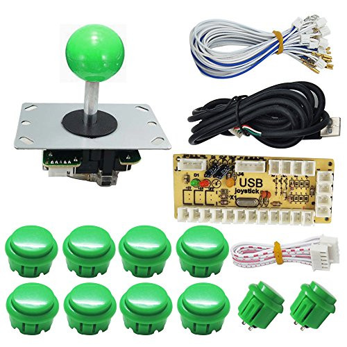 Tongmisi 1 Player Arcade Game DIY Parts USB PC Joystick for Mame Game DIY with Zero Delay USB Encoder 5pin Arcade Joystick ? 8 Way? and 10pcs Push Button -Green-