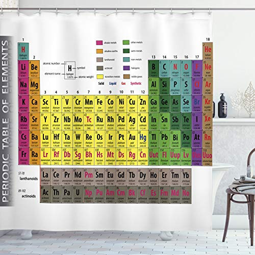 Ambesonne Modern Shower Curtain Periodic Table of Elements PHD Chemistry Student Family for Science Lover Education Cloth Fabric Bathroom Decor Set with Hooks 70 inch Long Fuchsia Brown