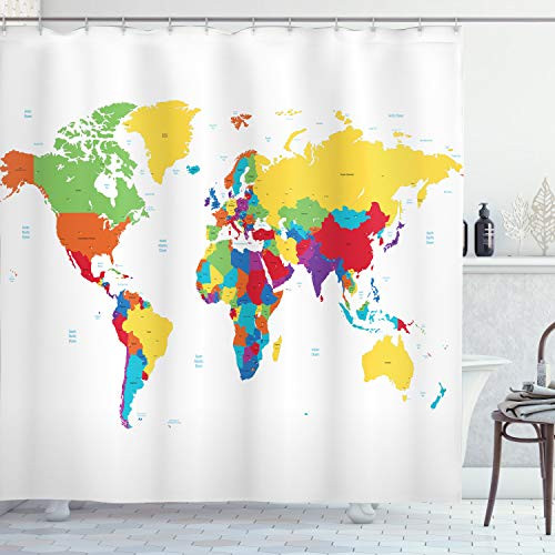 Ambesonne World Map Shower Curtain Colorful Detailed Continents Design Countries and Oceans Cartoon Illustration Cloth Fabric Bathroom Decor Set with Hooks 70 inch Long White Yellow Ambesonne World Map Shower Curtain Colorful Detailed Continents Design Countries and Oceans Cartoon Illustration Cloth Fabric Bathroom Decor Set with Hooks 70 inch Long White Yellow