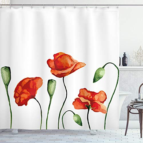 Ambesonne Flower Shower Curtain Floral Theme Watercolor Style Effect Poppies Blossom Illustration Print Cloth Fabric Bathroom Decor Set with Hooks 70 inch Long Fern Scarlet Ambesonne Flower Shower Curtain Floral Theme Watercolor Style Effect Poppies Blossom Illustration Print Cloth Fabric Bathroom Decor Set with Hooks 70 inch Long Fern Scarlet