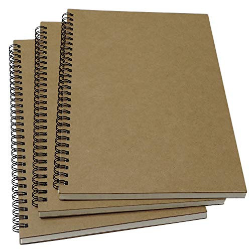 YUREE B5 Spiral Notebook/Spiral Journal Unruled 100gsm Thick Blank Paper  and  Hard Kraft Cover 65 Sheets -130 Pages- 3-Pack 10.5 inch x 7.2 inch Brown