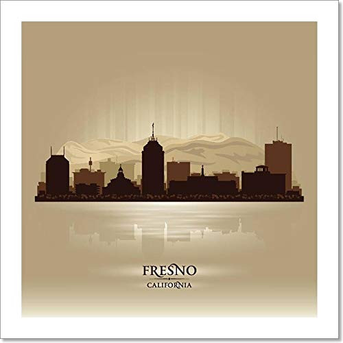 Barewalls Fresno California City Skyline Vector Silhouette Paper Print Wall Art -8in. x 8in.-