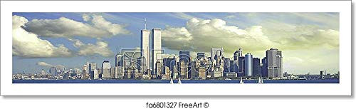 Panoramic View Of New York And Twin Towers Paper Print Wall Art -4in. x 14.75in.-