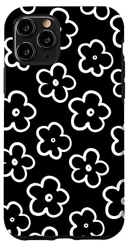 iPhone 11 Pro Cute Flower Pattern Wildflower Black and White Floral Modern Case